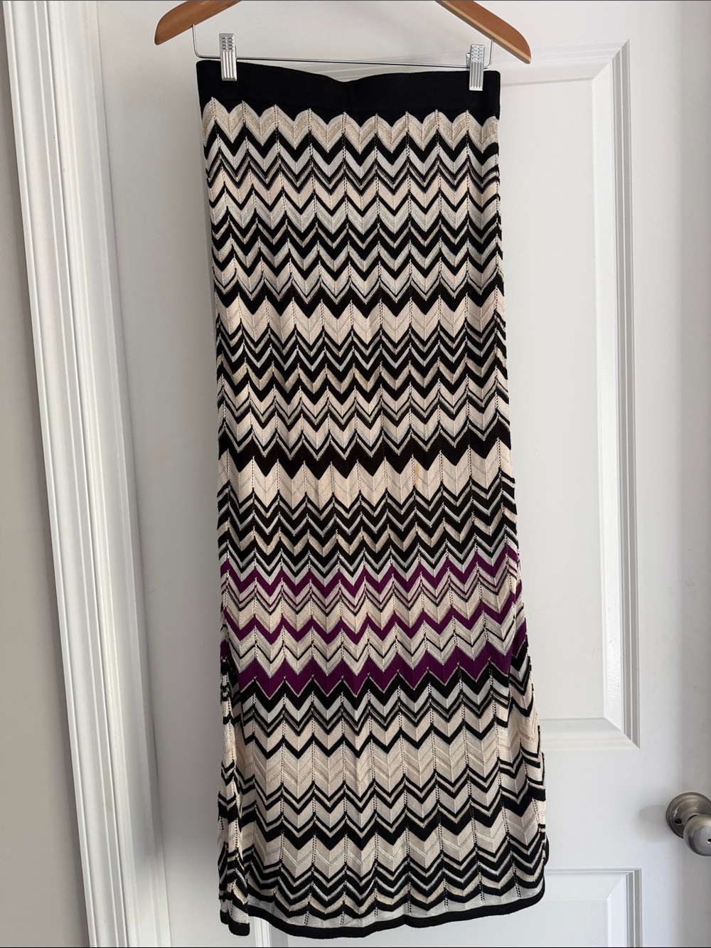 White House Black Market Black, Cream & Purple Chevron Maxi Skirt